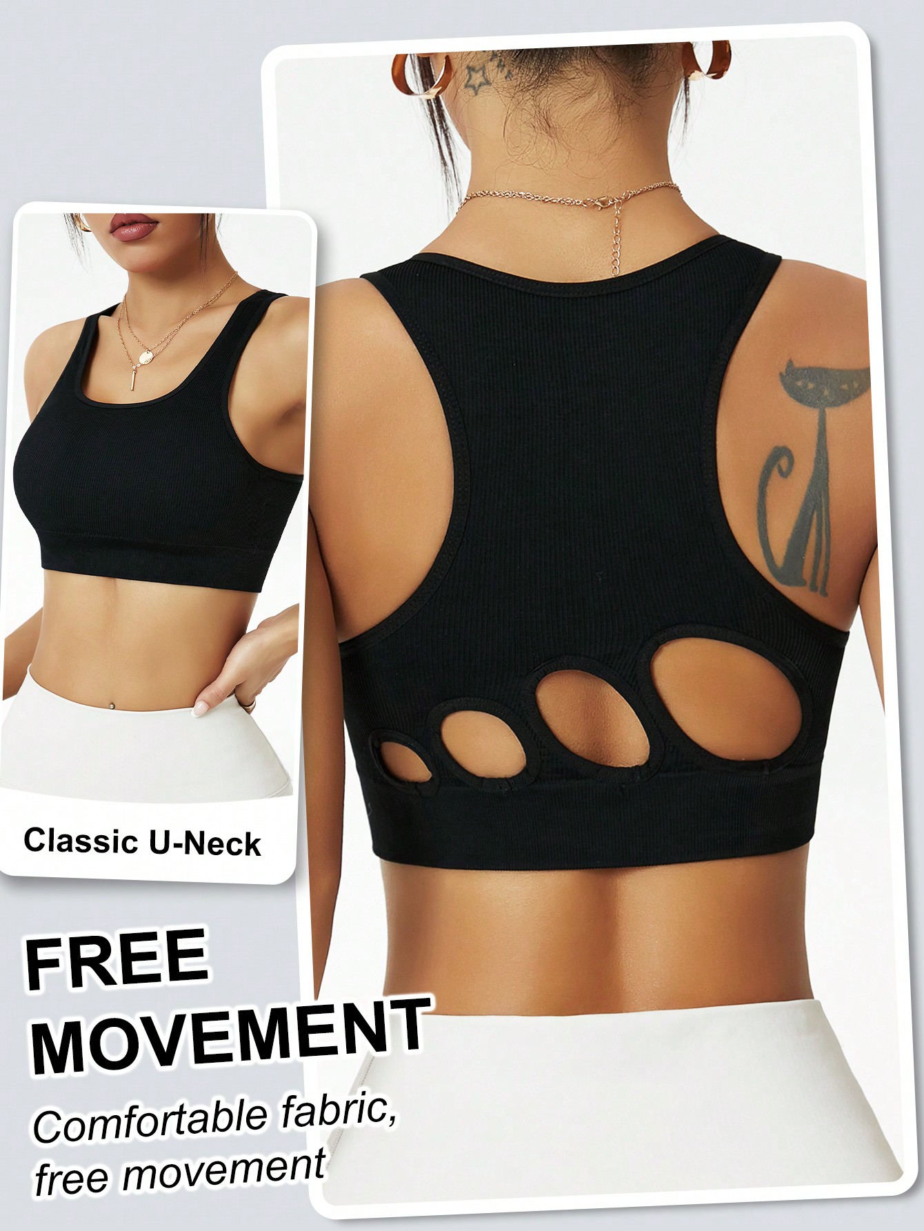 Seamless Ribbed Workout Tank Top - Dames Geribbelde Naadloze Sportbeha Met Uitsnijding