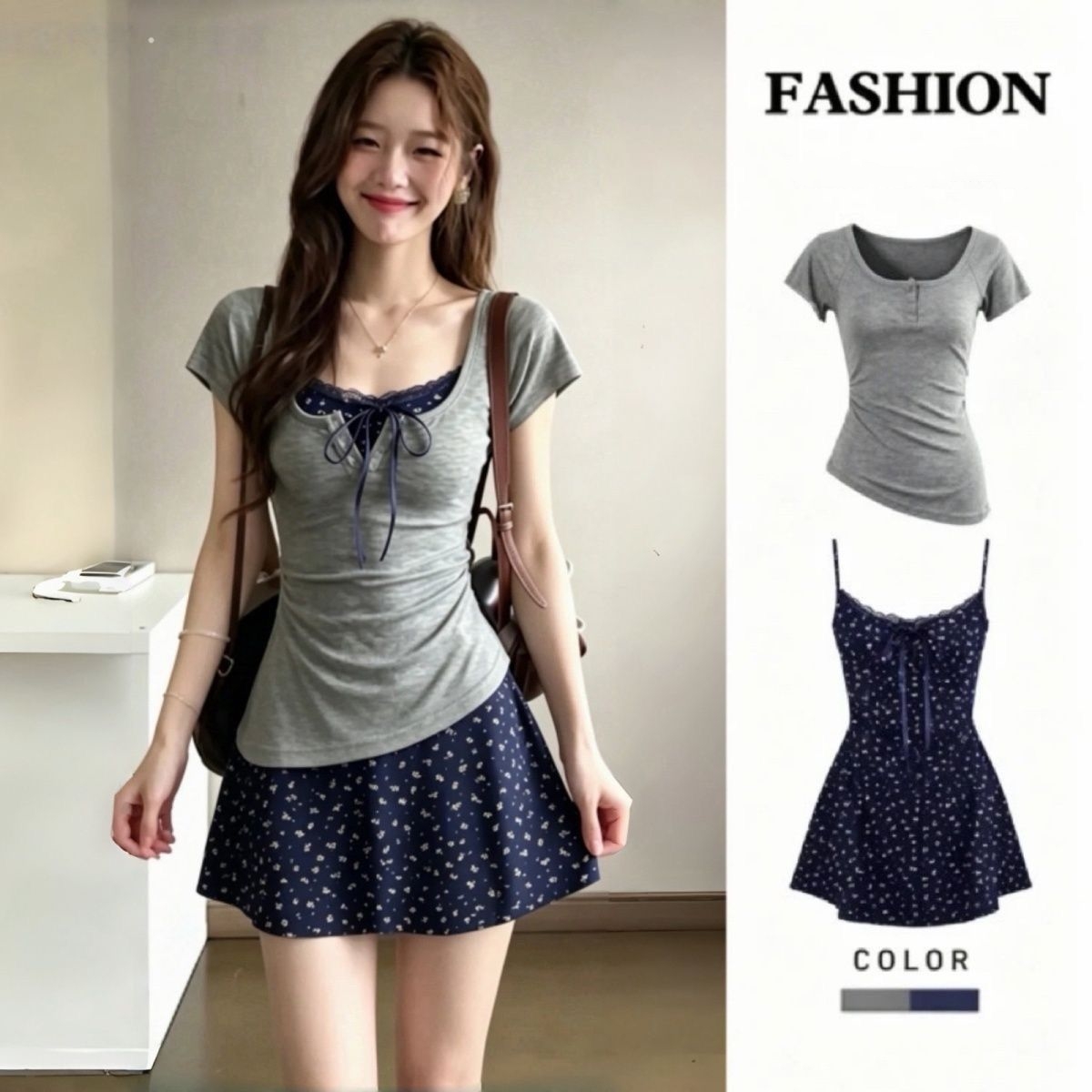 Korean Style A Line Shirt Dress - Vrouwen Franse Graceful Slim Lace Mini