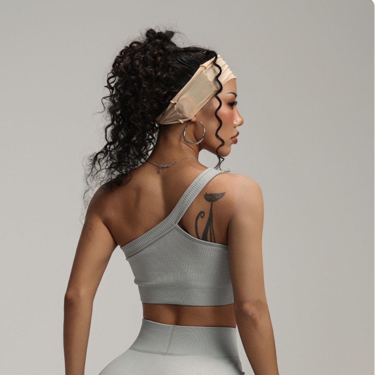Seamless Ribbed Workout Tank Top - Dames sportbeha met één schouder, geribbeld,