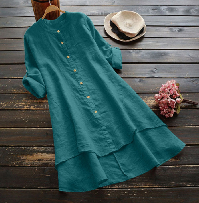 Casual Loose Linen Shirt Dress - Plus Size Lange Shirtjurk Dames Casual