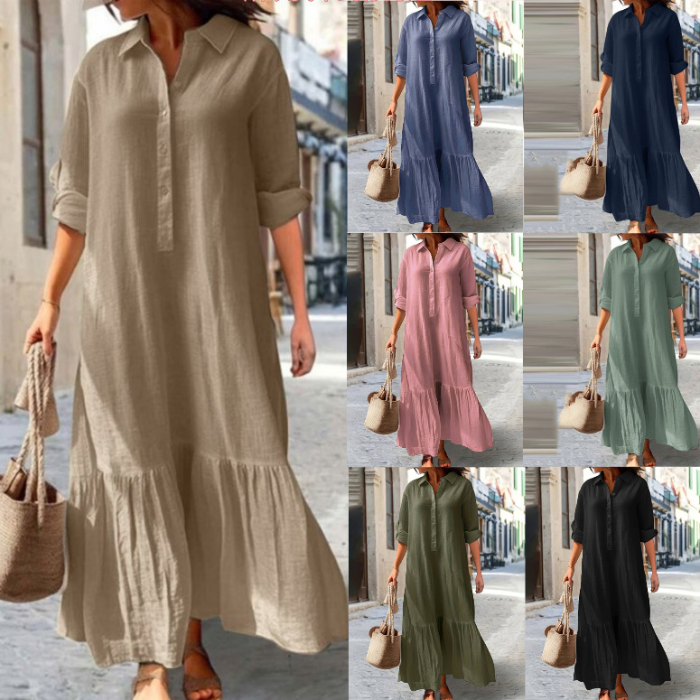Casual Loose Linen Shirt Dress - 2025, linnen overhemdjurk voor dames -