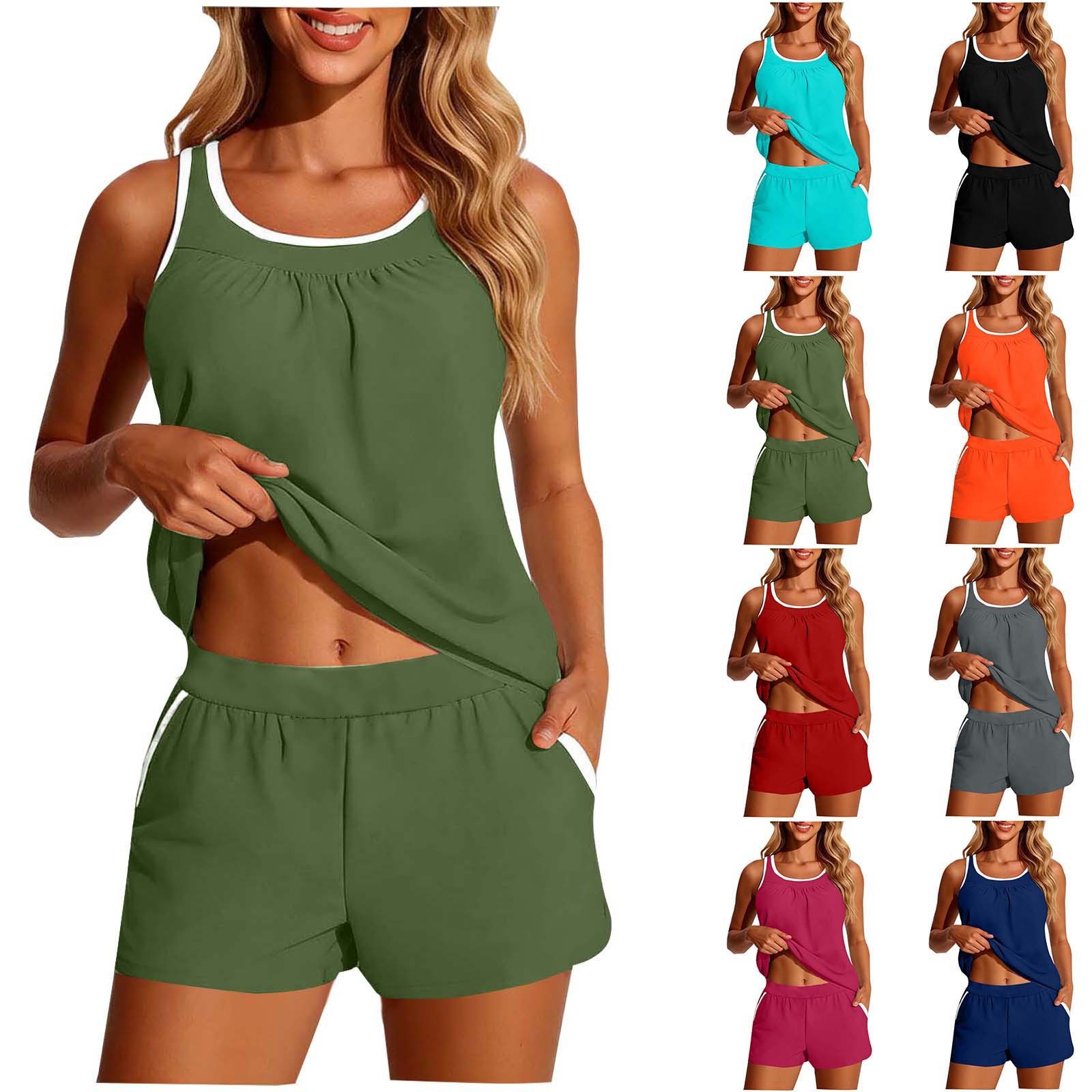 Tops - Dames 2-delige badkleding Mouwloos cropped tankinitop