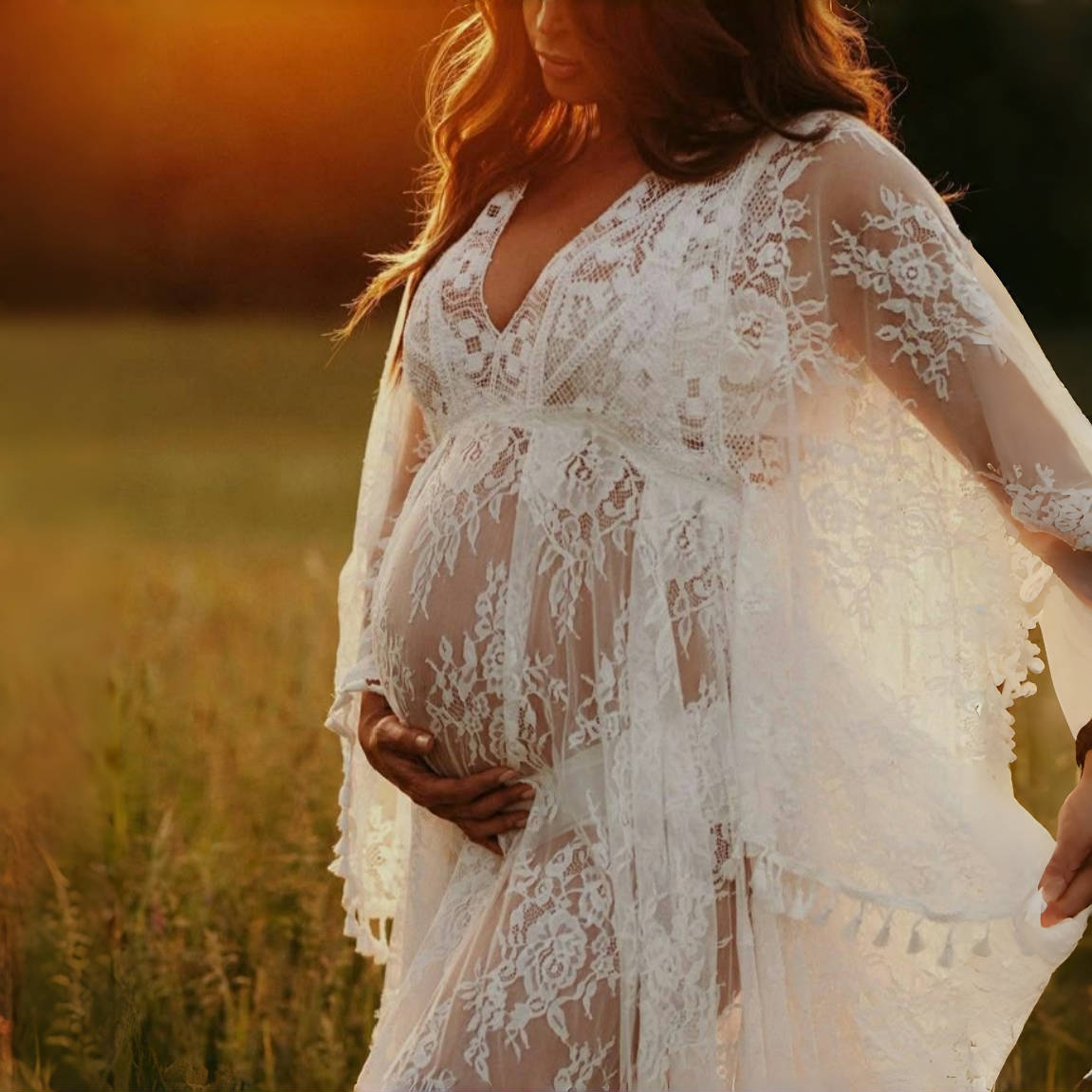 Boho Summer Beach Maxi Dress - Boho Kant Matenrity Fotoshoot Lange Jurken
