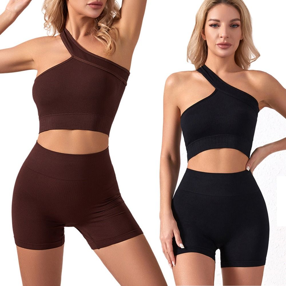 Seamless Ribbed Workout Tank Top - 2-delige casual naadloze dames workoutset, high