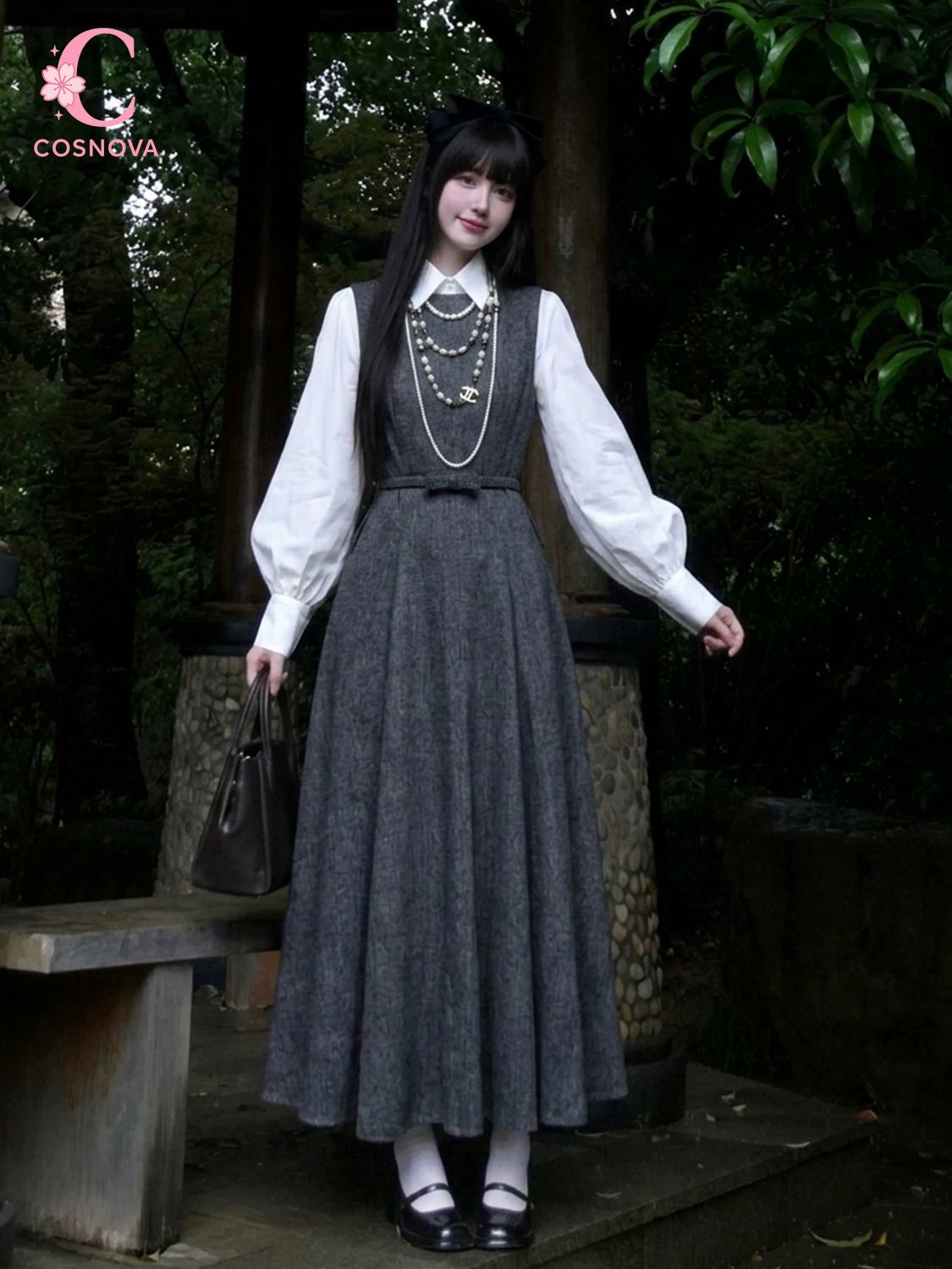 Korean Style A Line Shirt Dress - Koreaanse Hepburn-stijl 2-delige jurkset voor dames,