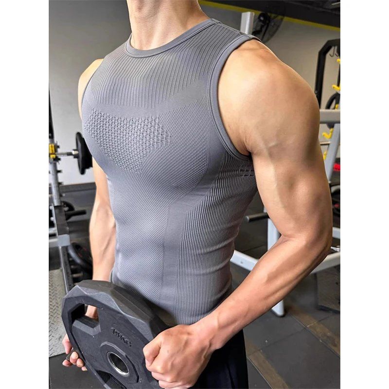 Seamless Ribbed Workout Tank Top - Herensporttanktop zonder naden, geribbeld, sneldrogend, muscle