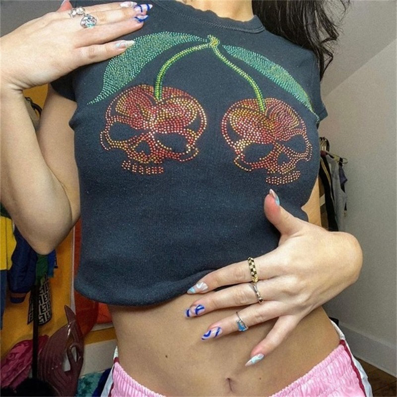 Y2K Graphic Baby Tee Crop - Esthetische Punk Slanke Emo Meisjes Baby