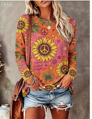 Blouses - Dames T-shirt met lange mouwen, hippie-stijl,