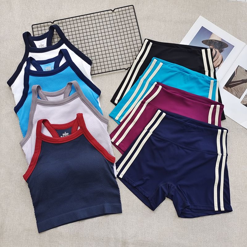 Seamless Ribbed Workout Tank Top - Dames Geribbelde Trainingssets 2 Delige Trainingspak