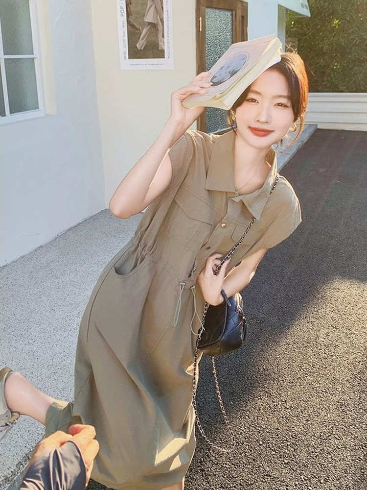 Korean Style A Line Shirt Dress - Afslankende plus size Koreaanse stijl Commute