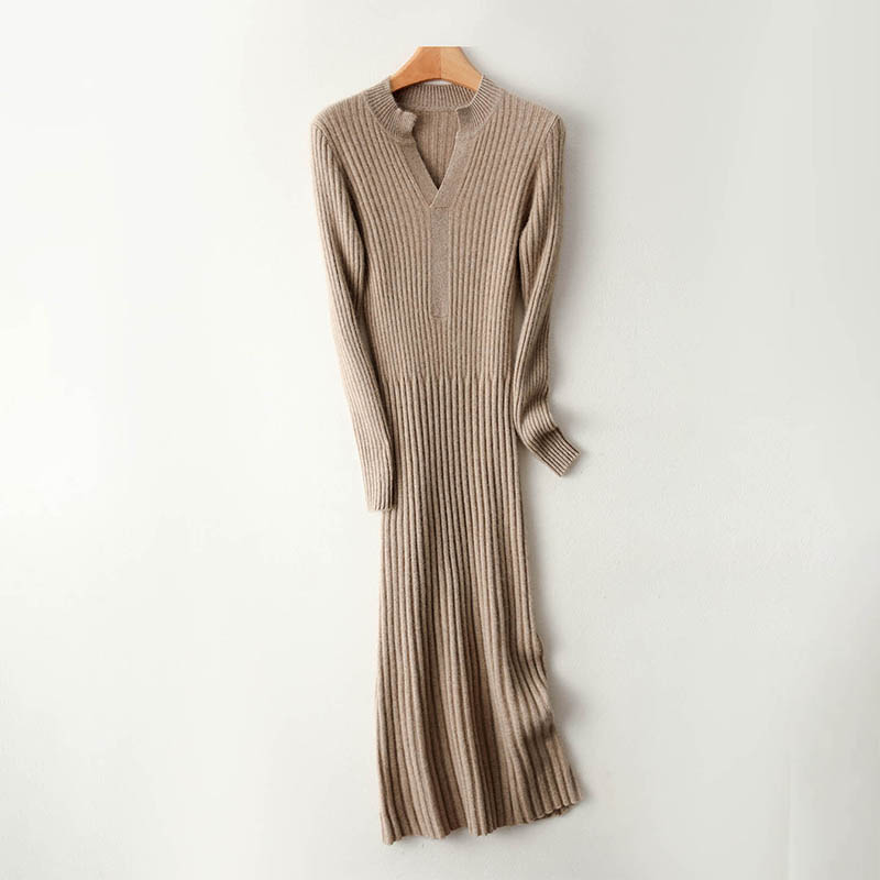 Bodycon Long Sleeve Ribbed Dress - Slimme minimalistische geribbelde 2025 lange damesjurk