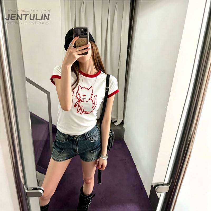 Y2K Graphic Baby Tee Crop - Koreaans stijl Y2K jaren 90 cropped