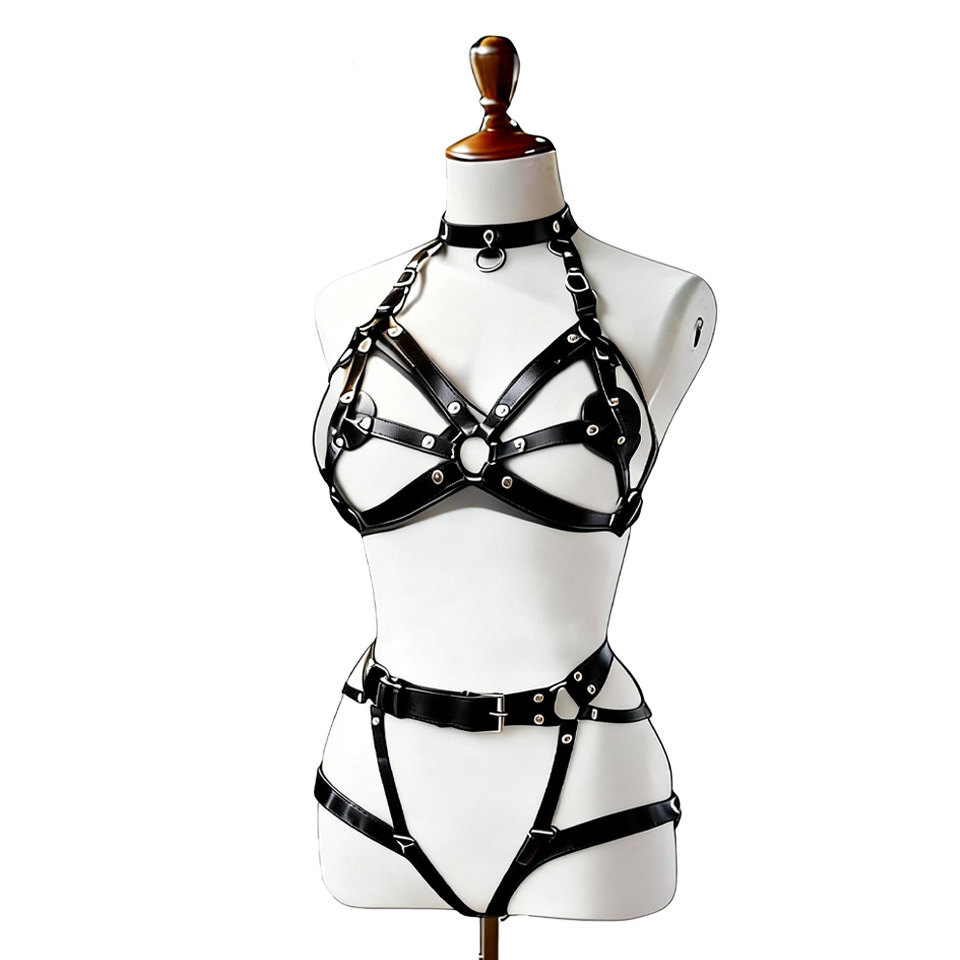 Lingerie - Vrouwen sexy lederen lingerie body harnas