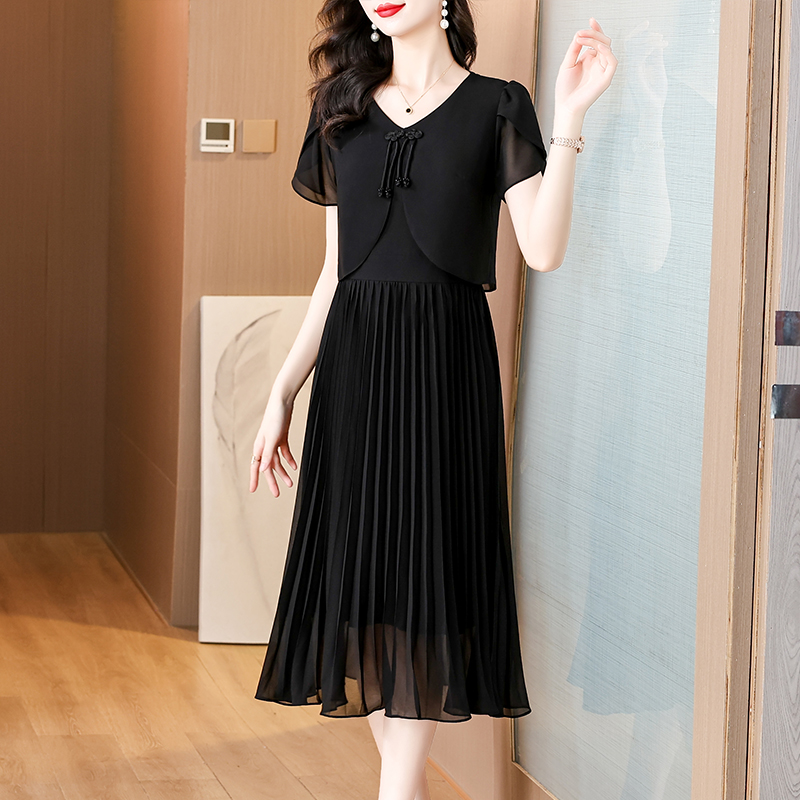 French Vintage Floral Midi Dress - 2025 Zomer Solid Chiffon Casual Midi