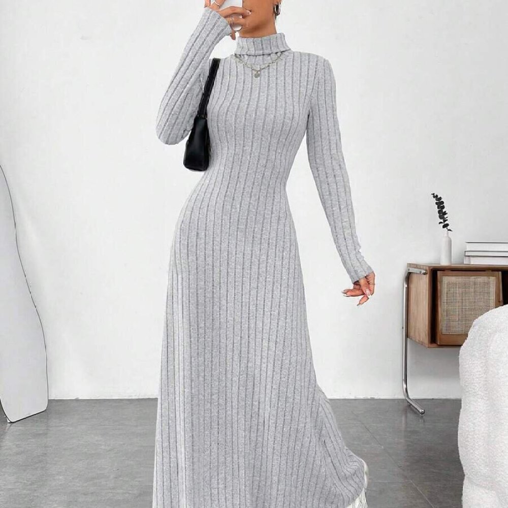 Elegante herfstjurk met hoge k - Bodycon Long Sleeve Ribbed Dress recensie en prijs