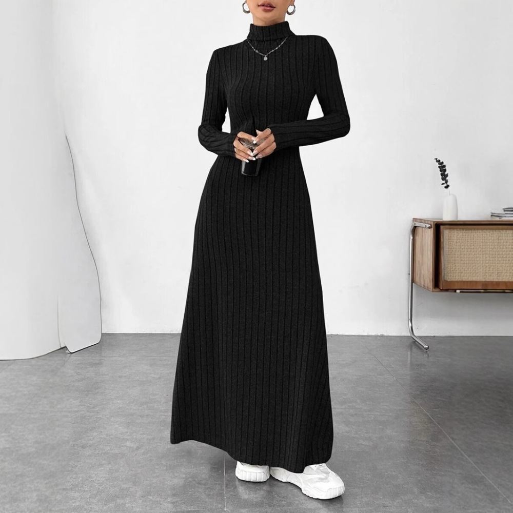 Elegante herfstjurk met hoge k - Bodycon Long Sleeve Ribbed Dress recensie en prijs