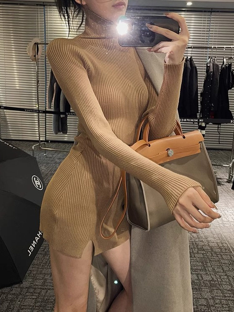 Dames Bodycon Mini Gebreide Ju - Bodycon Long Sleeve Ribbed Dress recensie en prijs