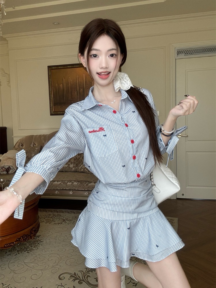 Koreaanse stijl casual gestree - Korean Style A Line Shirt Dress recensie en prijs
