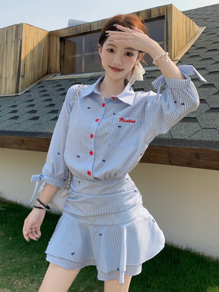 Koreaanse stijl casual gestree - Korean Style A Line Shirt Dress recensie en prijs