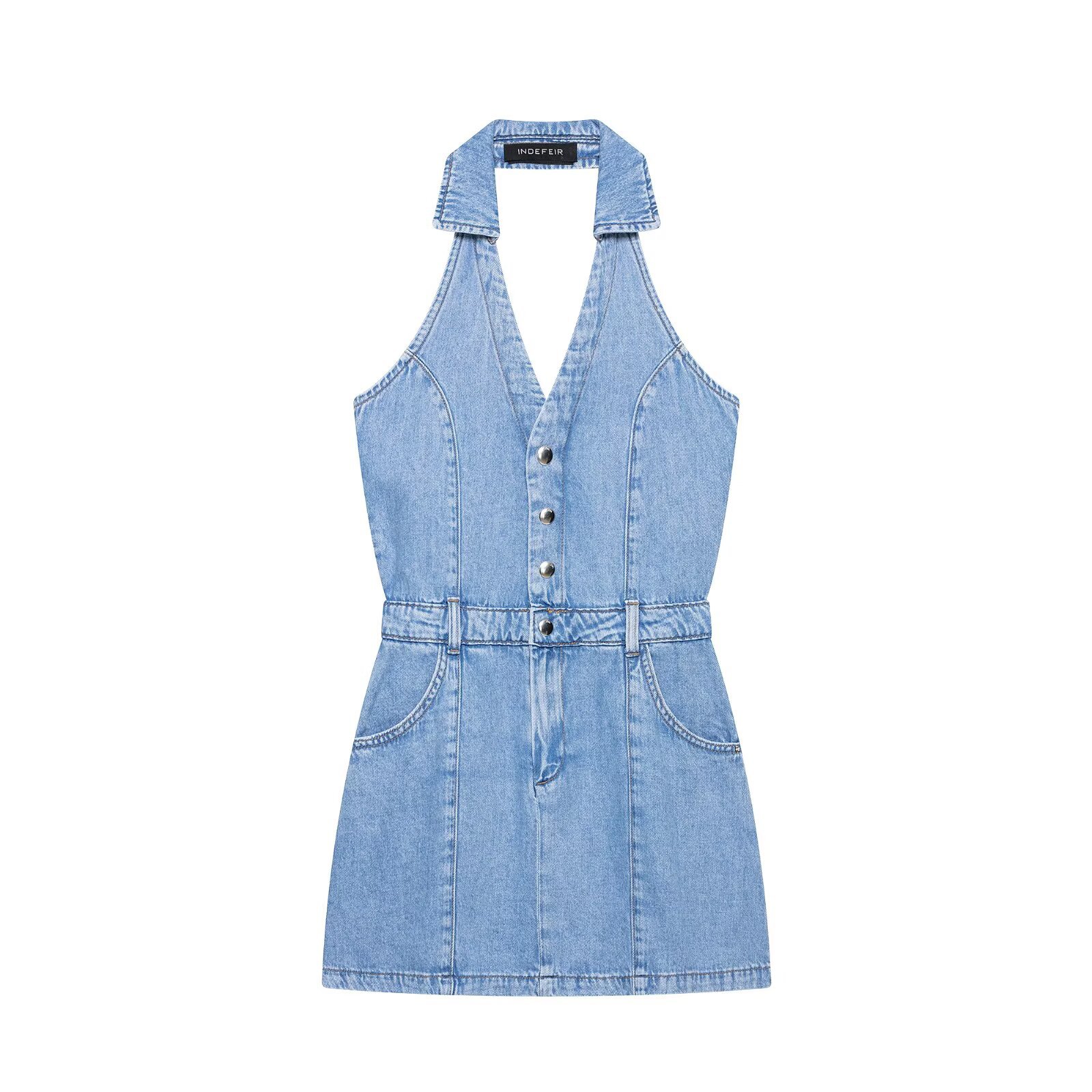 Y2K Halter Denim Mini Jurk Dam - Y2K Backless Halter Mini Dress recensie en prijs