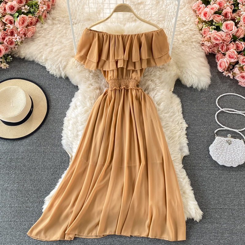Gele Effen Dames Strandjurk Vo - Off Shoulder Puff Sleeve Sundress recensie en prijs