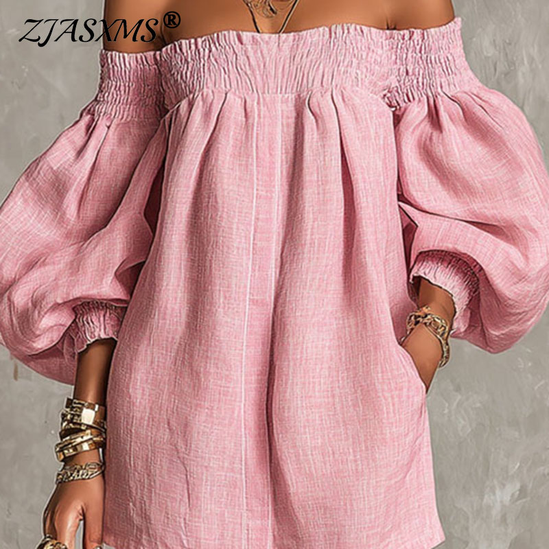 Dames Effen Off-shoulder Nieuw - Off Shoulder Puff Sleeve Sundress recensie en prijs