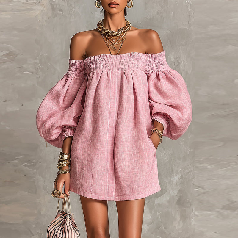 Dames Effen Off-shoulder Nieuw - Off Shoulder Puff Sleeve Sundress recensie en prijs