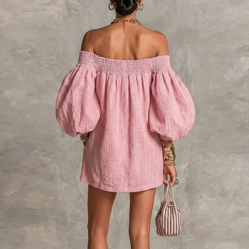 Dames Effen Off-shoulder Nieuw - Off Shoulder Puff Sleeve Sundress recensie en prijs