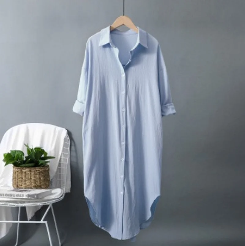 Nieuwe katoenen en linnen lang - Casual Loose Linen Shirt Dress recensie en prijs