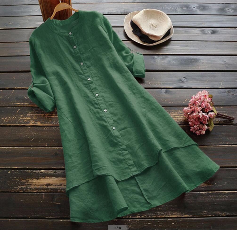Plus Size Lange Shirtjurk Dame - Casual Loose Linen Shirt Dress recensie en prijs