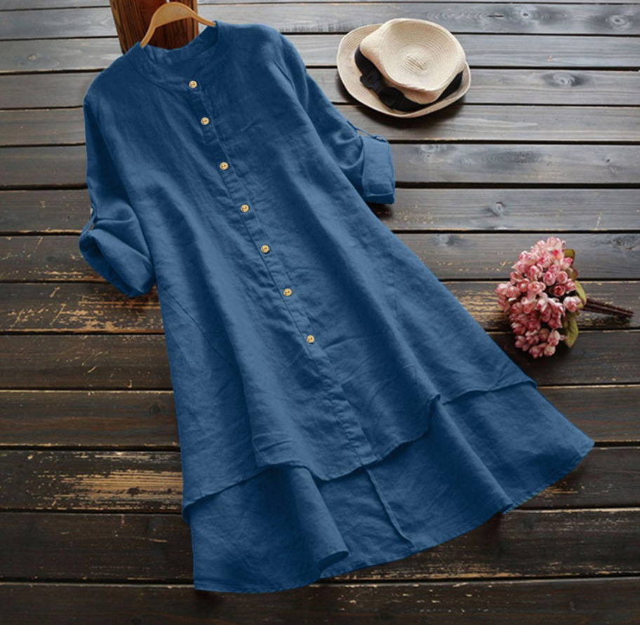 Plus Size Lange Shirtjurk Dame - Casual Loose Linen Shirt Dress recensie en prijs