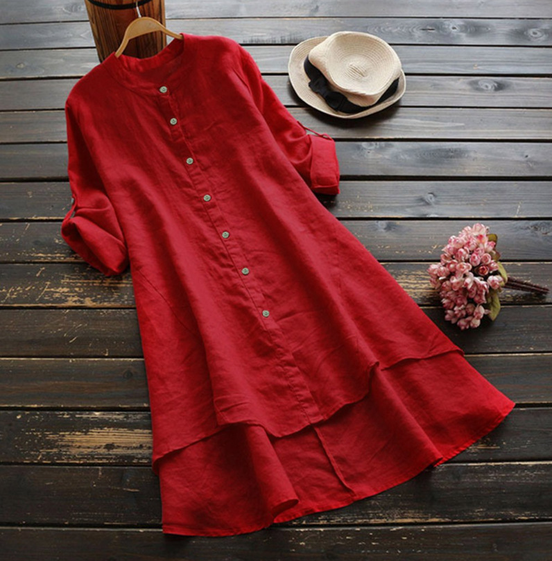 Plus Size Lange Shirtjurk Dame - Casual Loose Linen Shirt Dress recensie en prijs