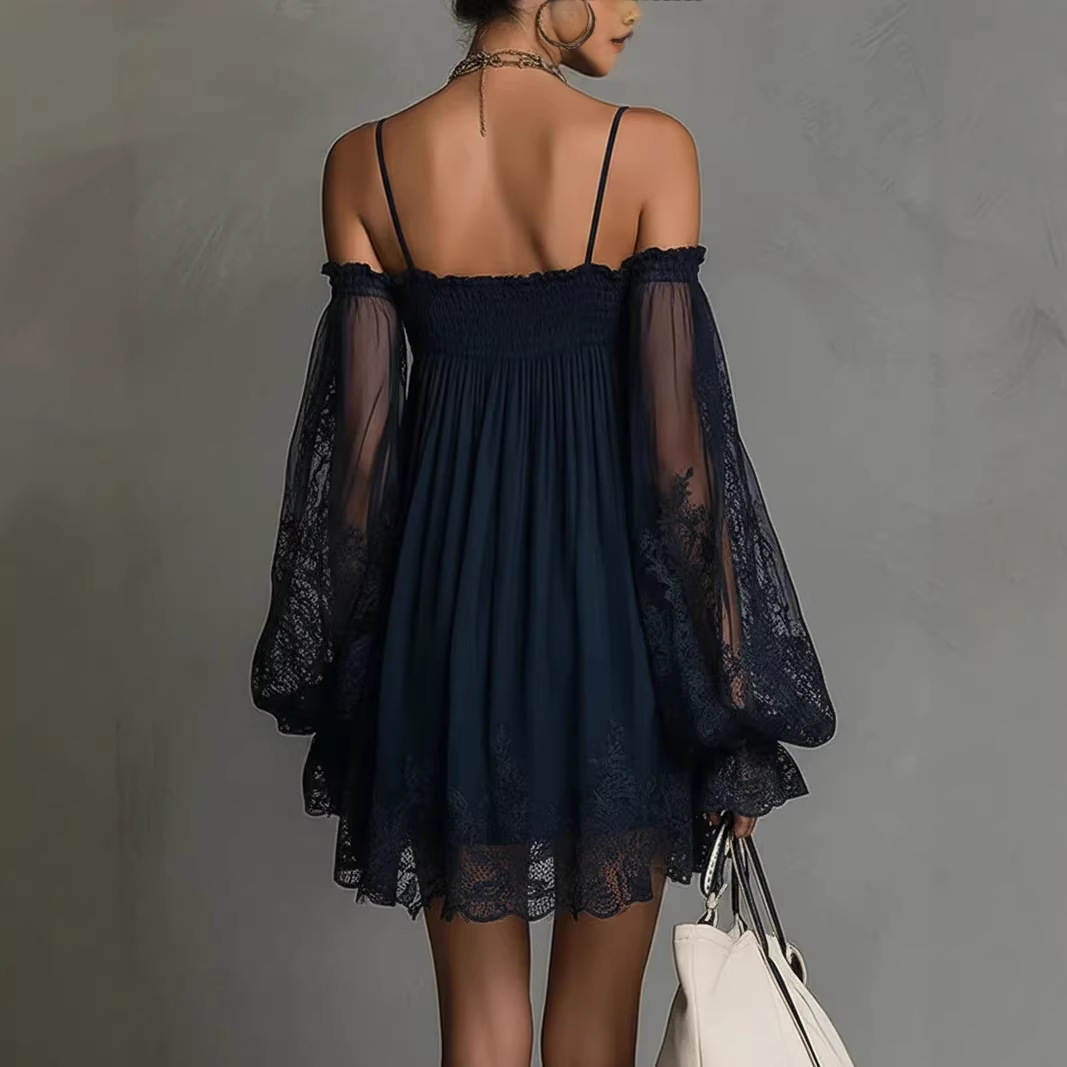 Off-shoulder kanten mini-jurk  - Off Shoulder Puff Sleeve Sundress recensie en prijs