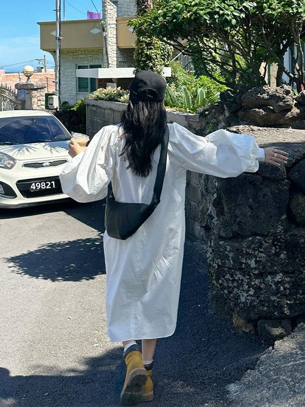 Plus Size Damesjurk met lange  - Korean Style A Line Shirt Dress recensie en prijs