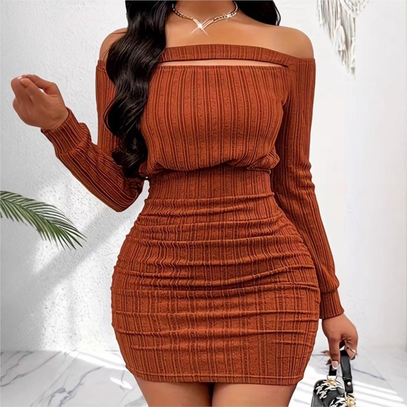 Damesmode Jurk Lente Herfst El - Bodycon Long Sleeve Ribbed Dress recensie en prijs