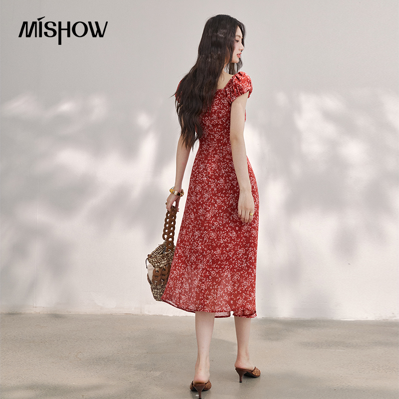 MISHOW Dames Vintage Rode Bloe - French Vintage Floral Midi Dress recensie en prijs