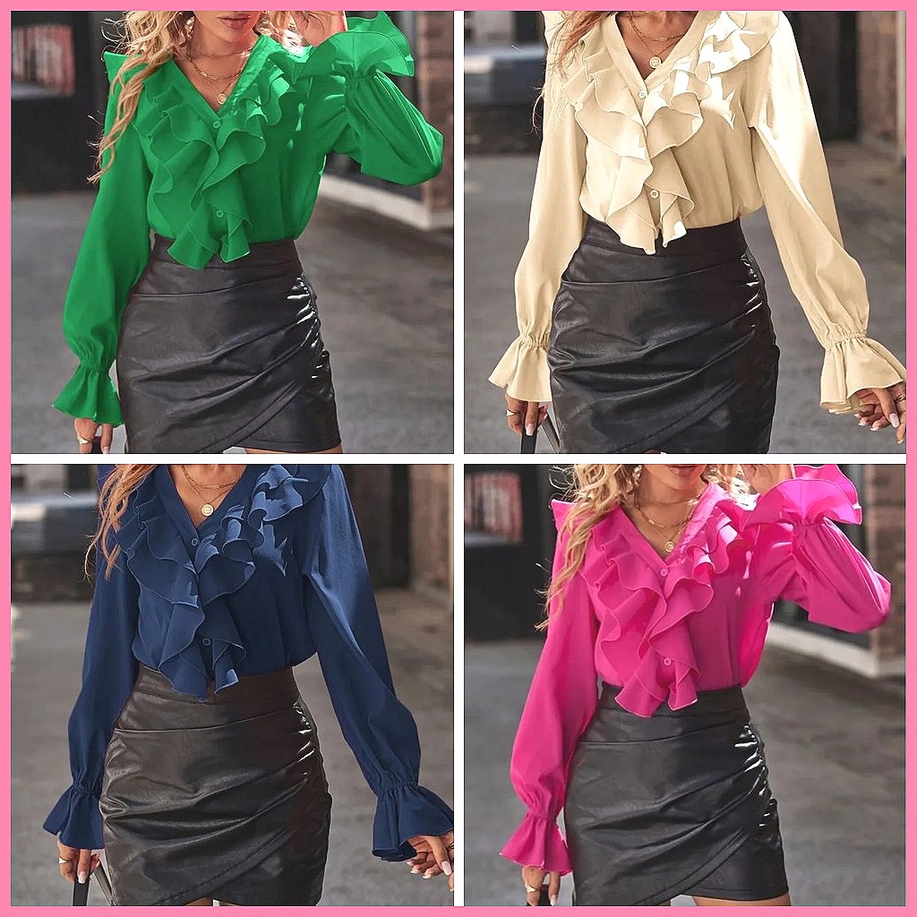 2025 Mode V-hals Blouse met Ge - Blouses recensie en prijs