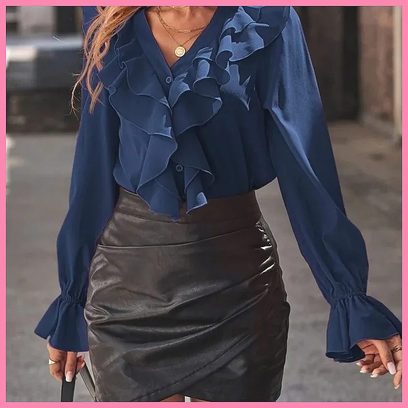 2025 Mode V-hals Blouse met Ge - Blouses recensie en prijs
