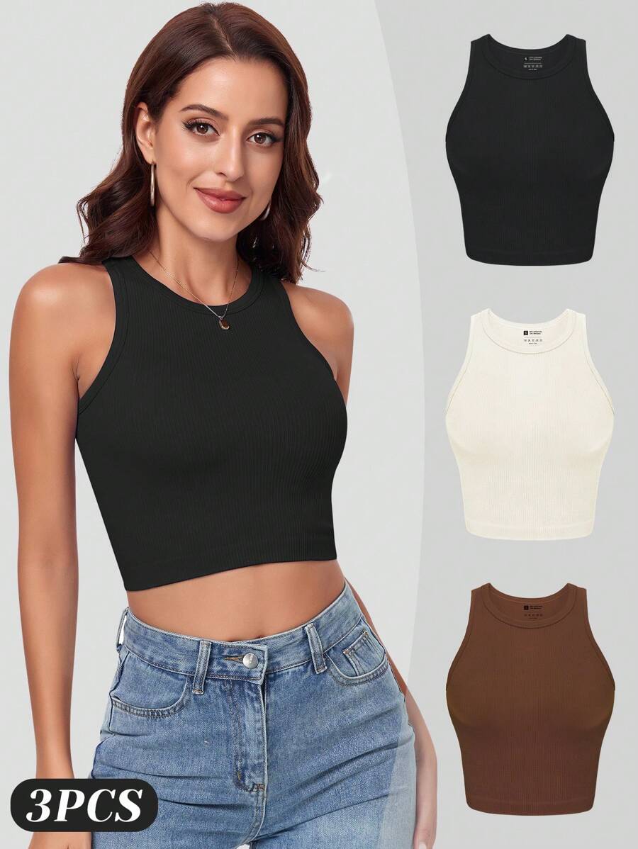 VVX Dames 3-pack Cropped Tankt - Seamless Ribbed Workout Tank Top recensie en prijs