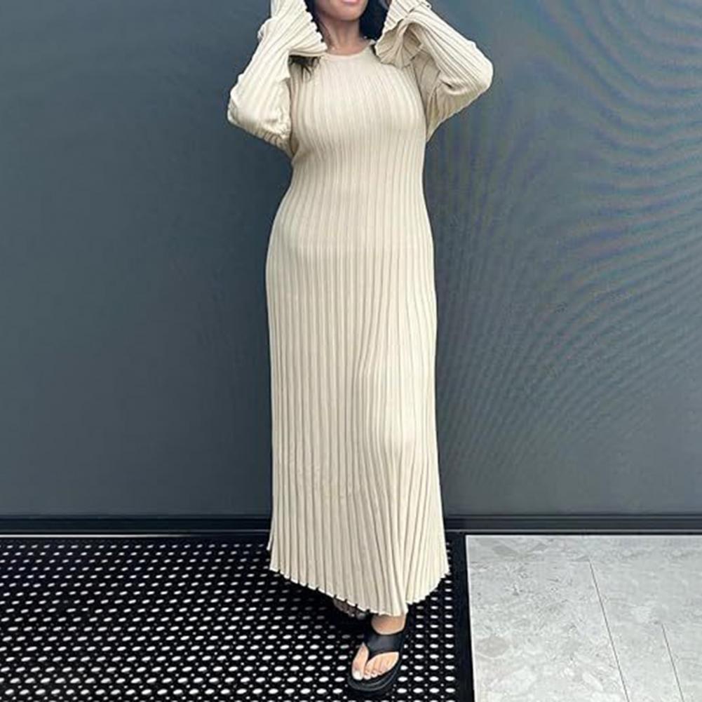 Geribbelde gebreide jurk Dames - Bodycon Long Sleeve Ribbed Dress recensie en prijs