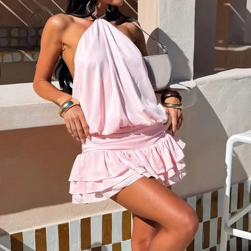 Bandage effen elegante halter  - Y2K Backless Halter Mini Dress recensie en prijs