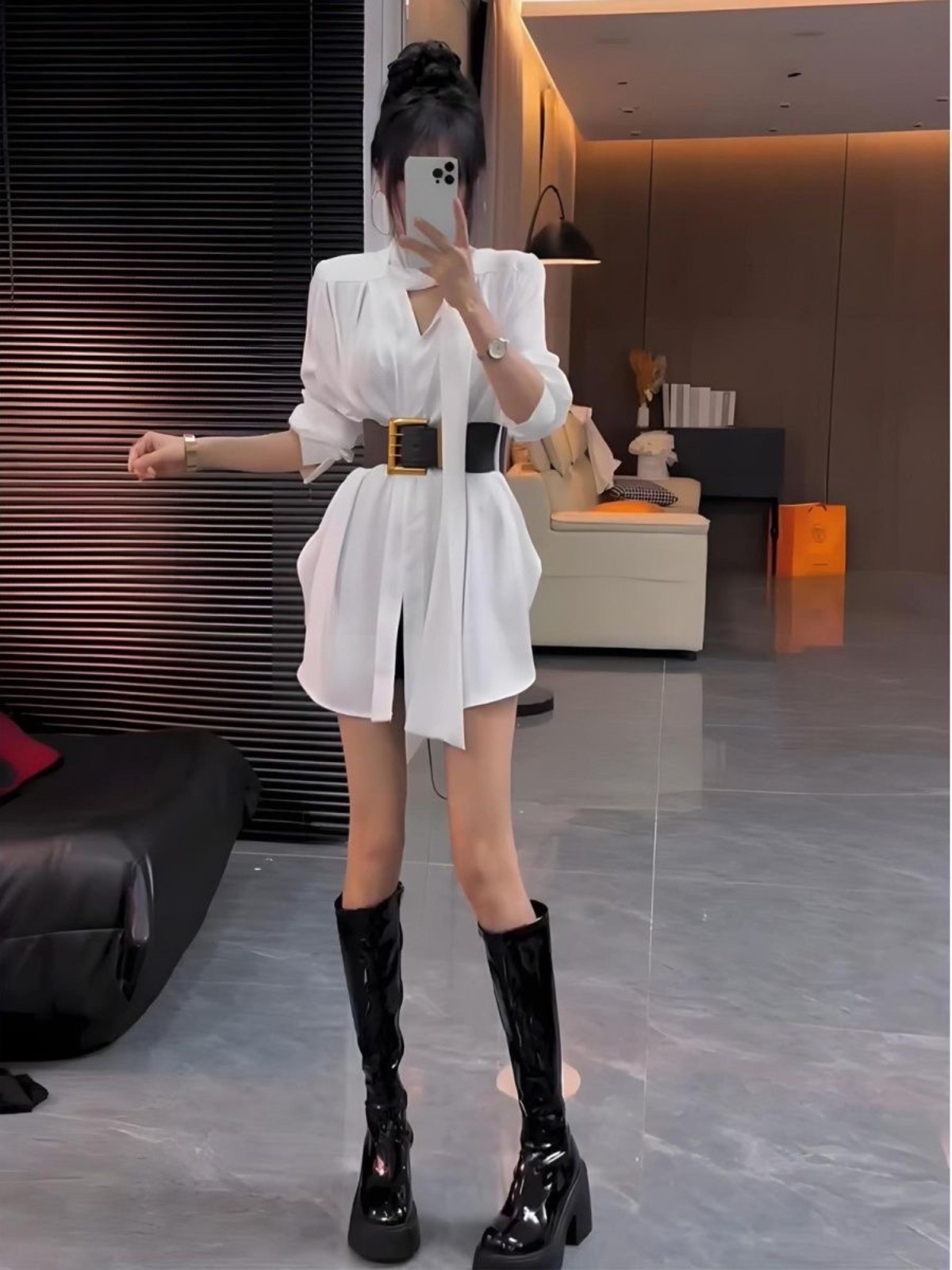 Witte zijden overhemdjurk Dame - Korean Style A Line Shirt Dress recensie en prijs