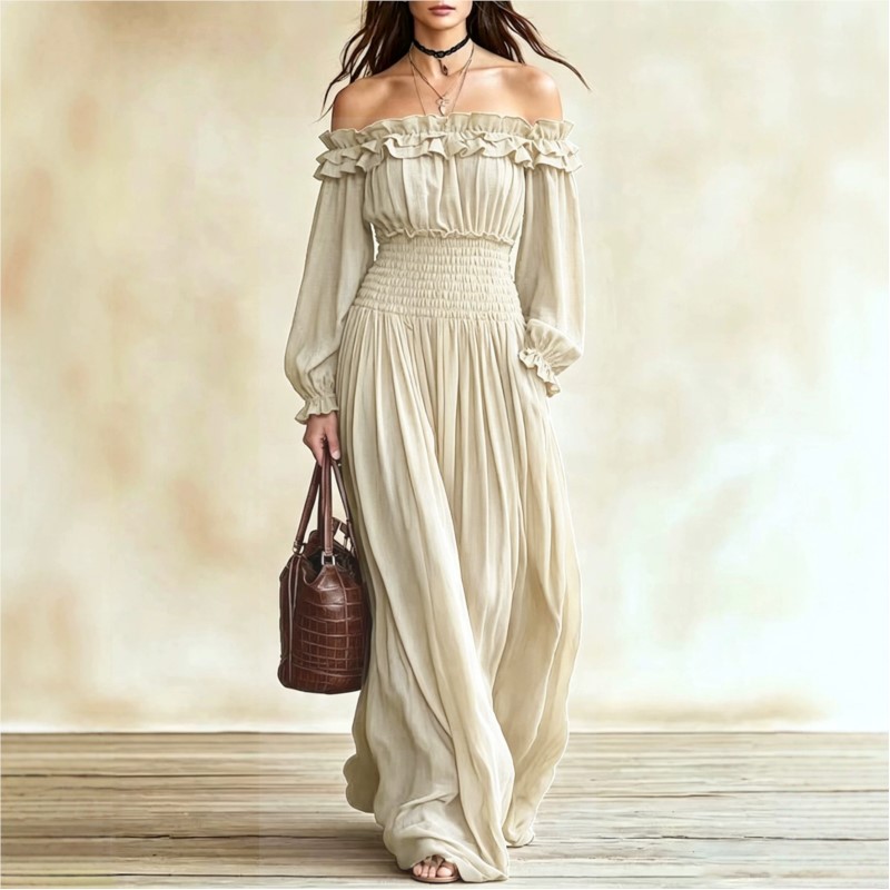Dames off-shoulder maxi-jurk m - Off Shoulder Puff Sleeve Sundress recensie en prijs