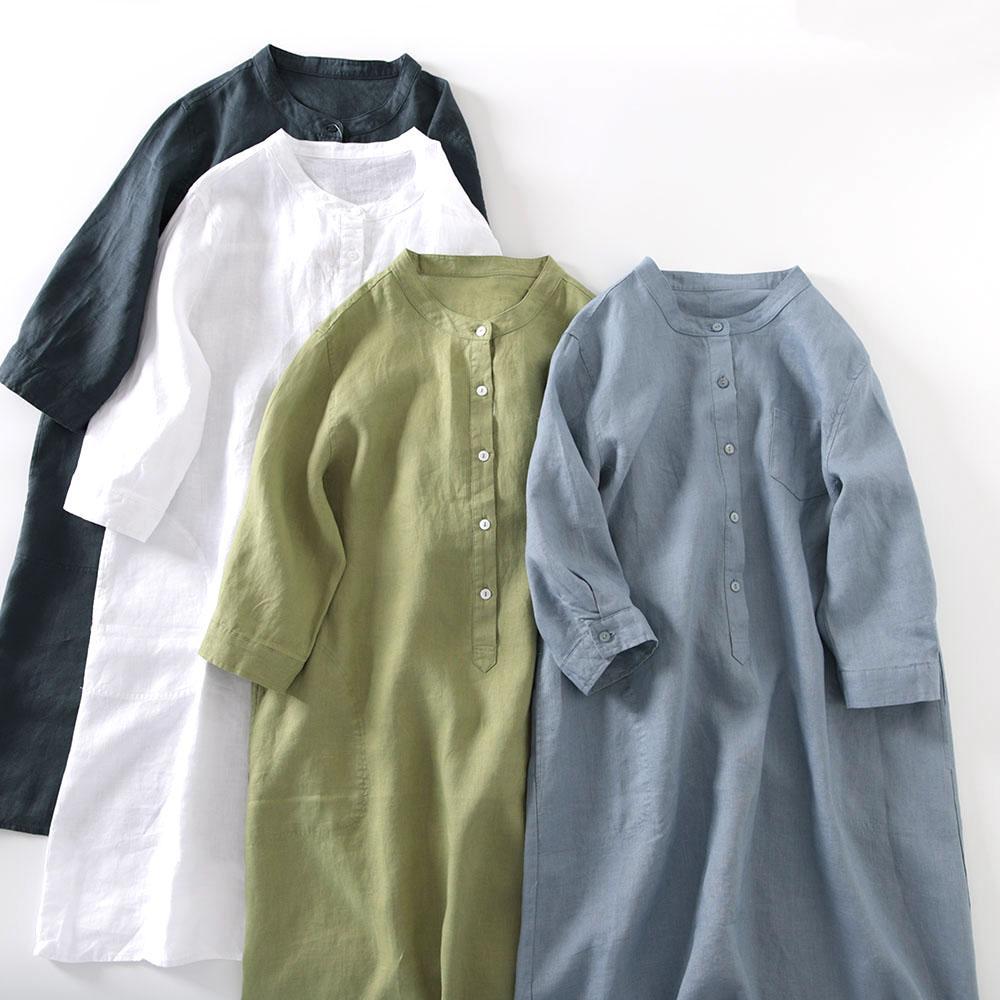 Outlet Japanse stijl linnen ov - Casual Loose Linen Shirt Dress recensie en prijs