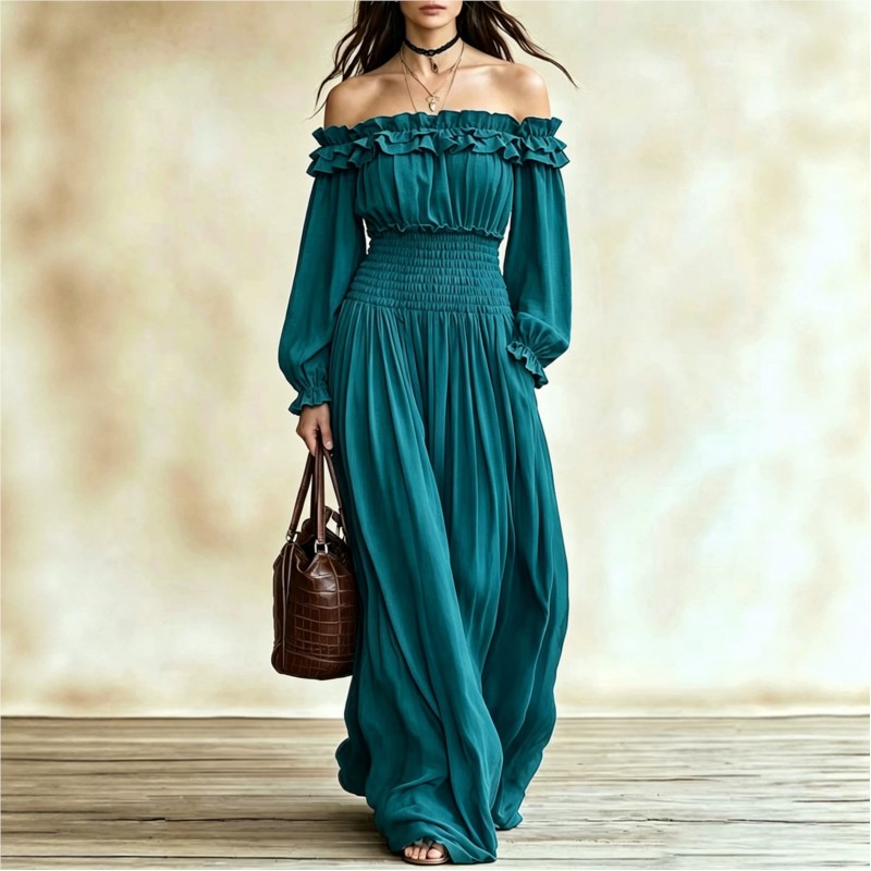 Off-shoulder maxi jurken voor  - Off Shoulder Puff Sleeve Sundress recensie en prijs