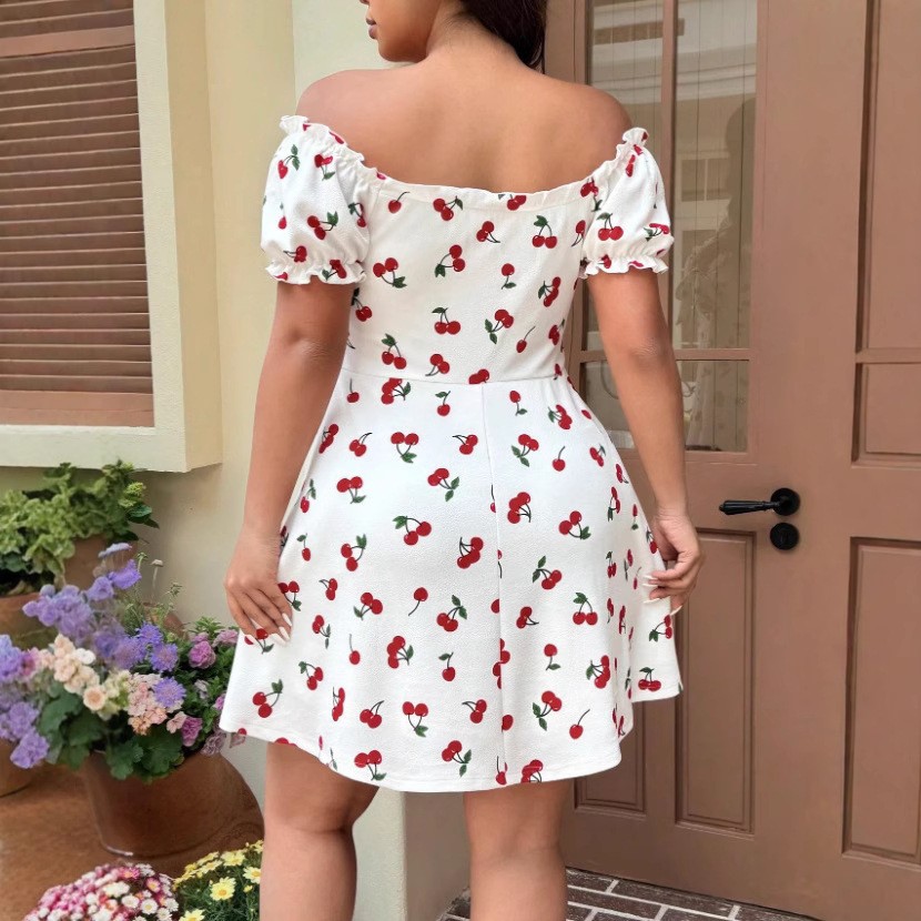 Zomerjurk voor dames met bloem - Off Shoulder Puff Sleeve Sundress recensie en prijs