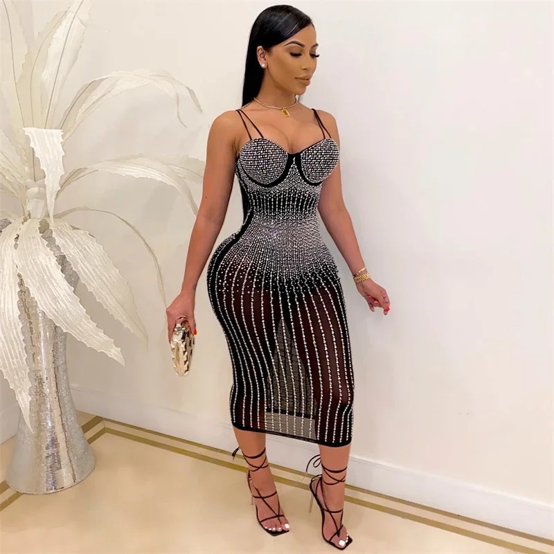 Sexy See Through Strass Jurk V - Sparkly Rhinestone Club Party Dress recensie en prijs