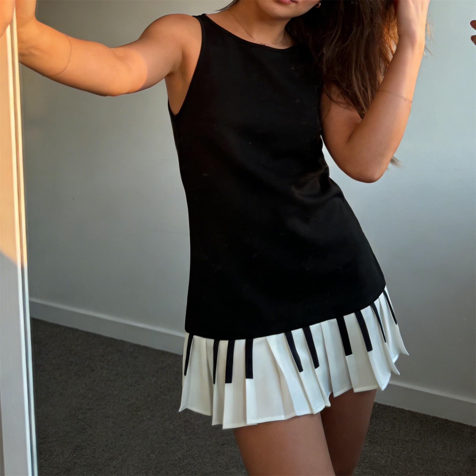 Womens Y2K Piano Key geplooide - Y2K Backless Halter Mini Dress recensie en prijs