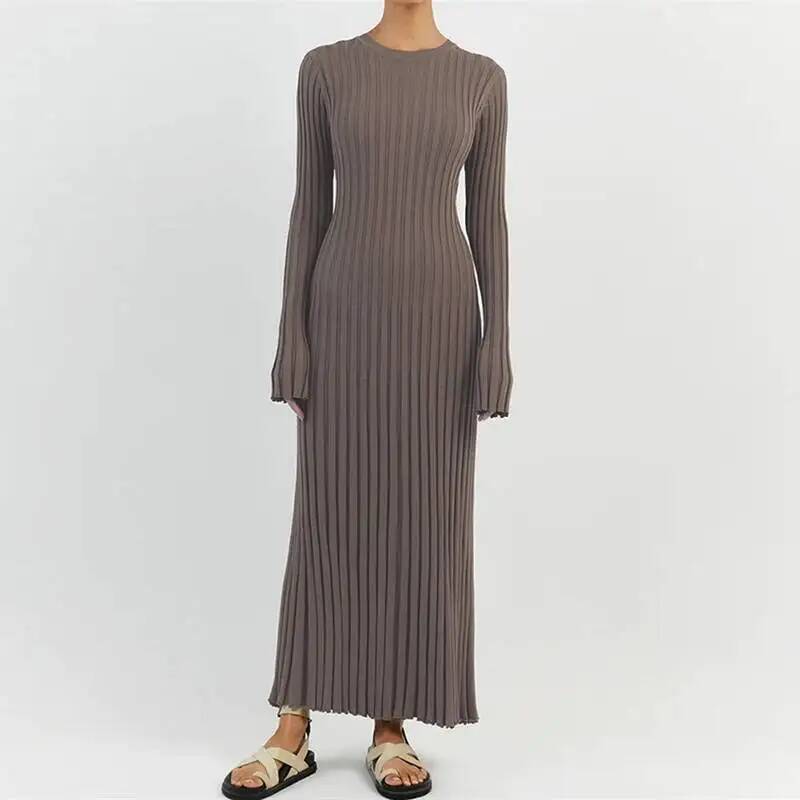 Vrouwen elegante geribbelde ge - Bodycon Long Sleeve Ribbed Dress recensie en prijs