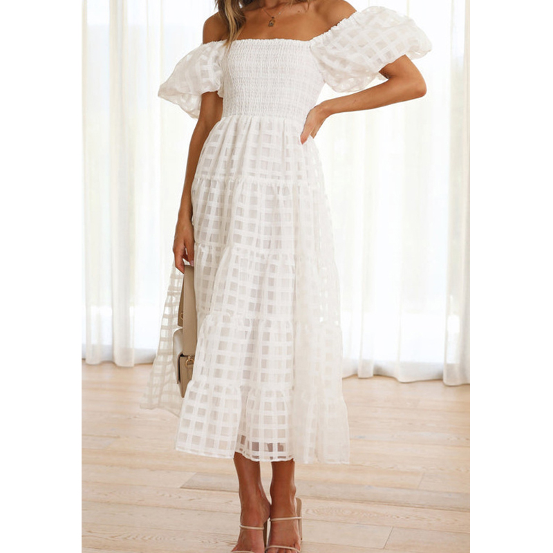 Elegante off-shoulder dames zo - Off Shoulder Puff Sleeve Sundress recensie en prijs